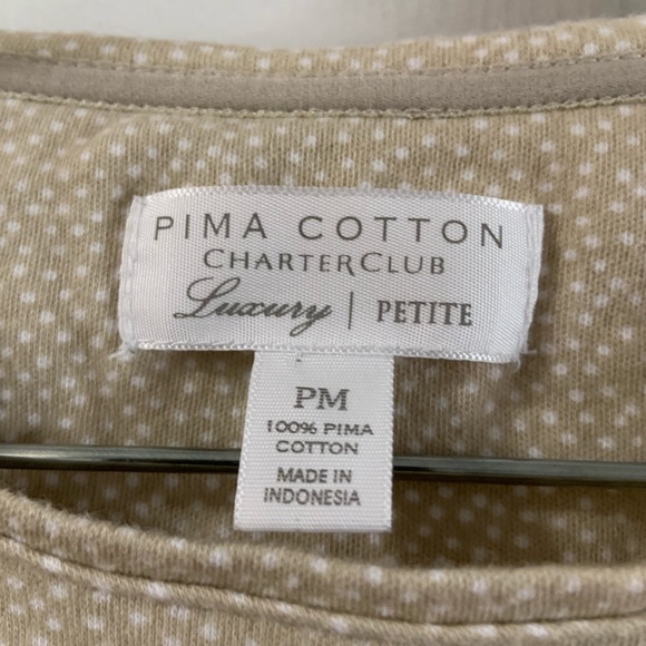 Charter Club Tan Pima Cotton Dot Print Top MP - Picture 2 of 7